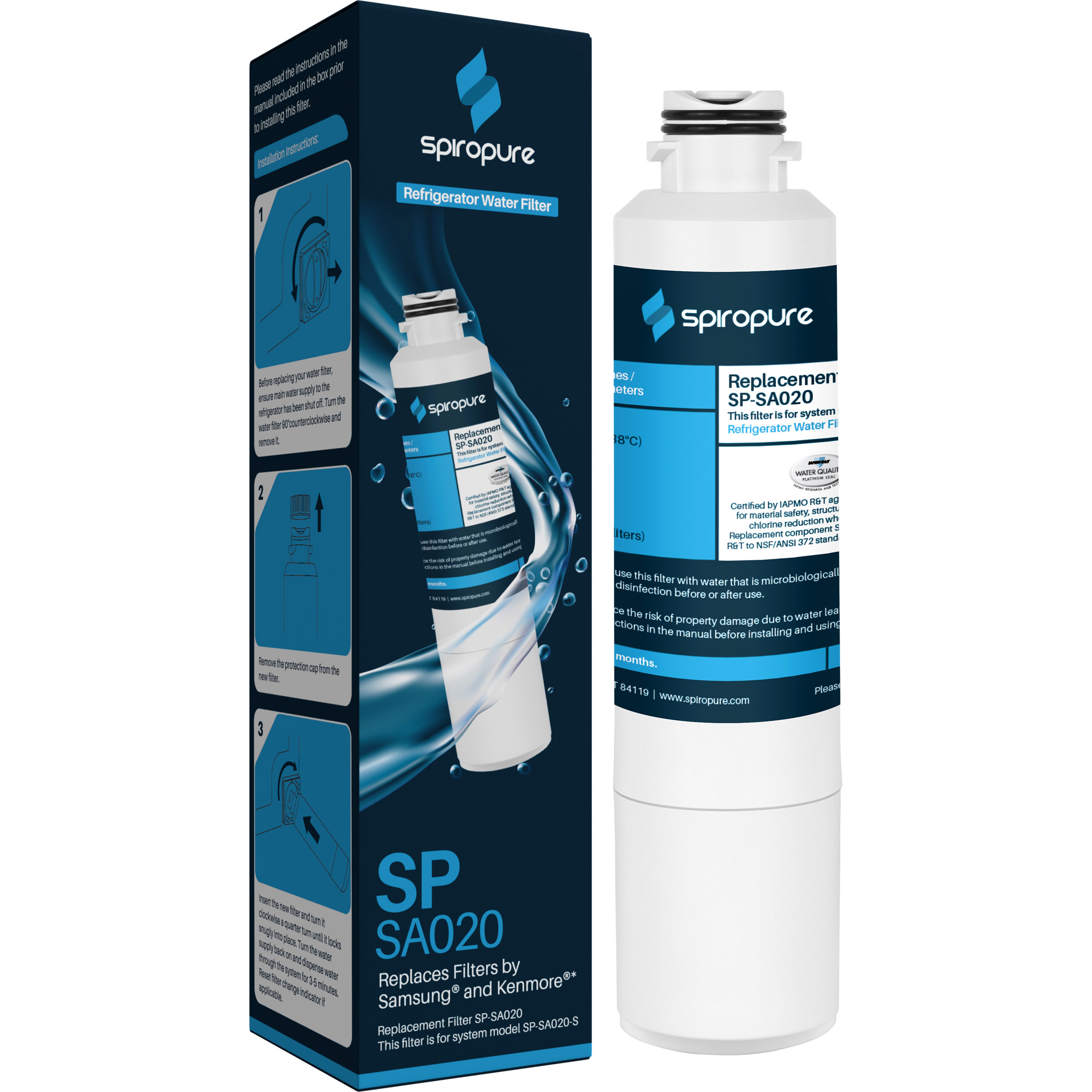 SpiroPure SP-SA020 NSF Certified Refrigerator Water Filter Replacement for Da29-00020b, Haf-cin, HAF-CIN-EXP, 9101, DA29-00020A/B, Da29-00020a, Da97