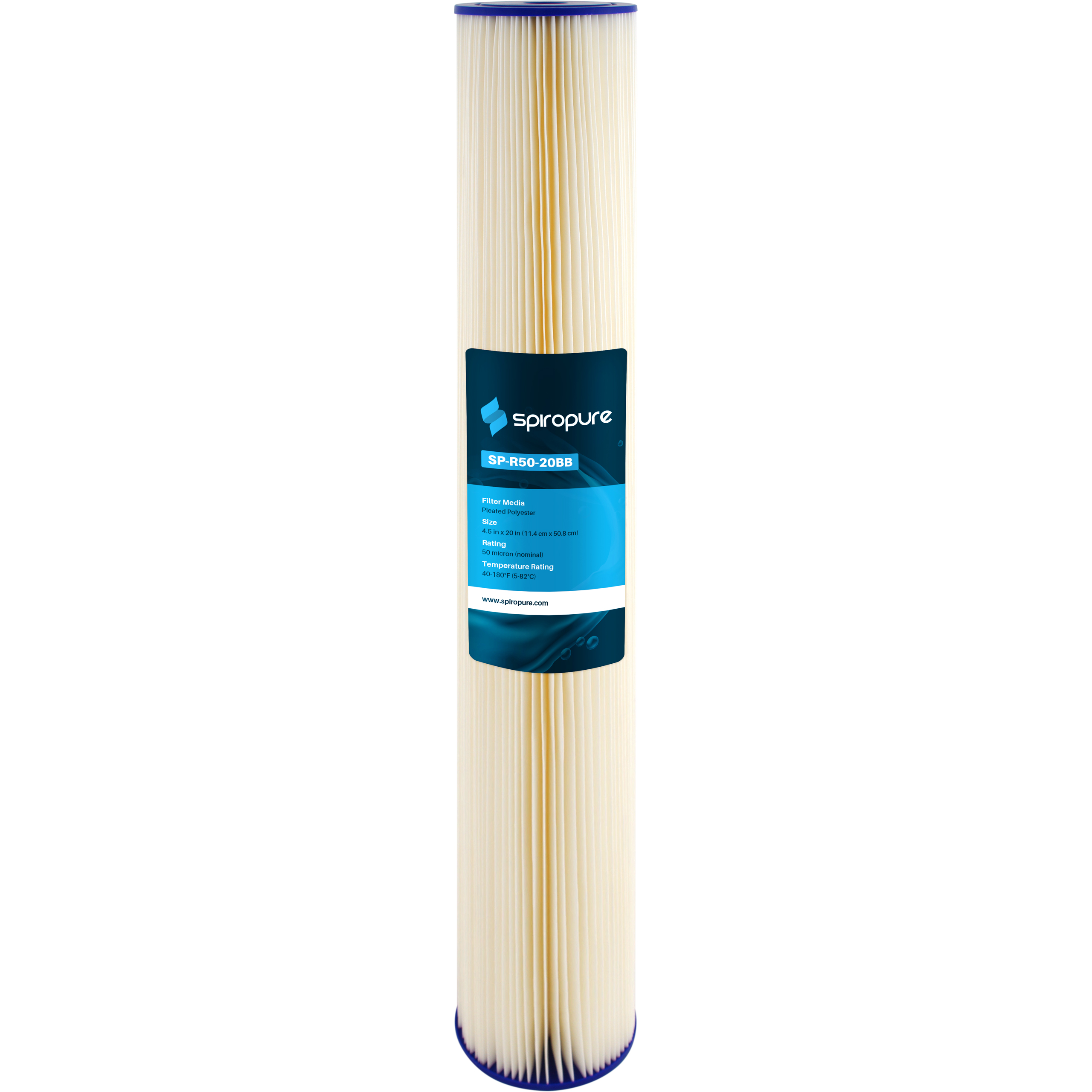 Hydronix SPC-45-2050 Polyester Pleated Filter 4.5 OD X 20 Length 50 Micron 