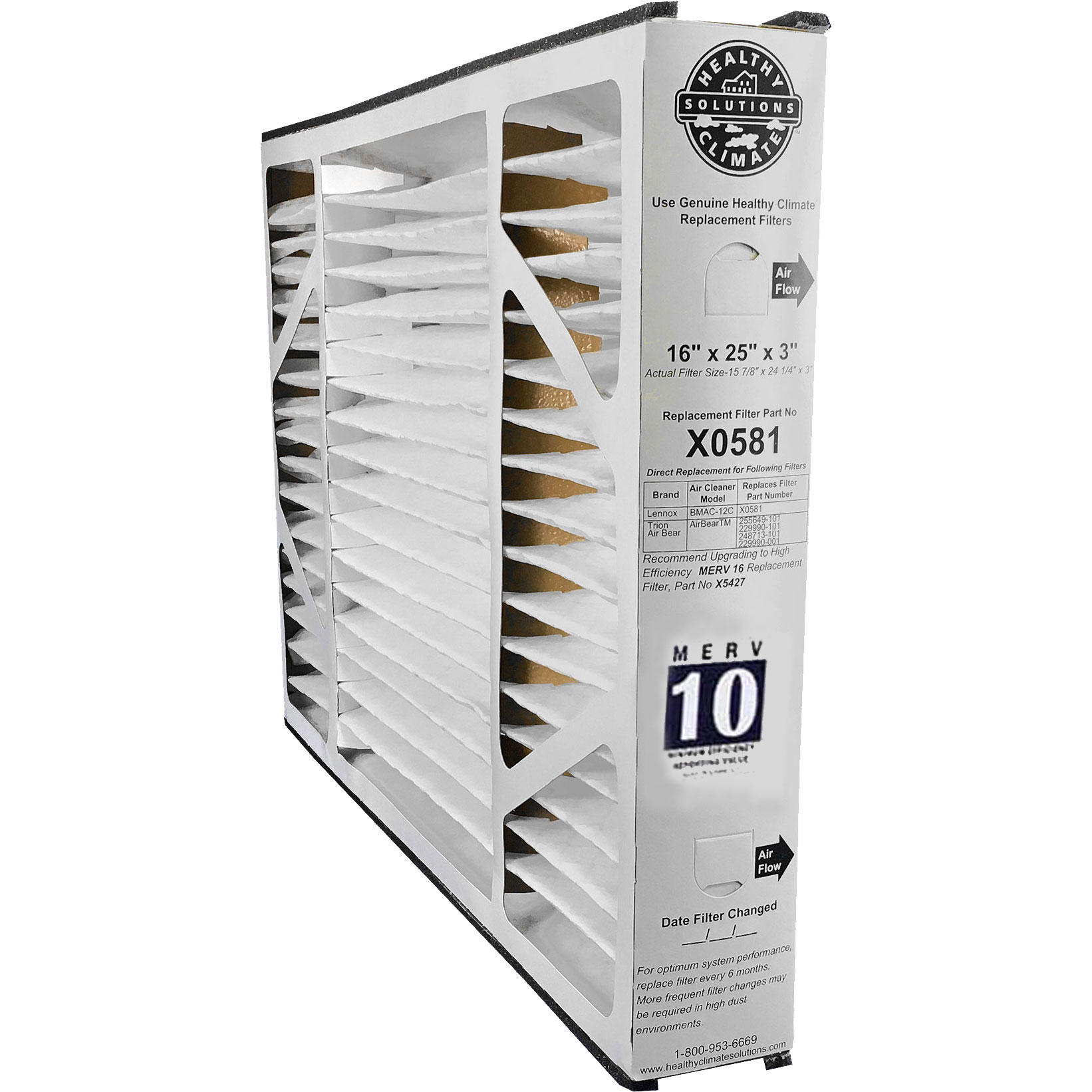 Lennox X0581 Furnace Filter 16x25x3, MERV 10 - $57.99