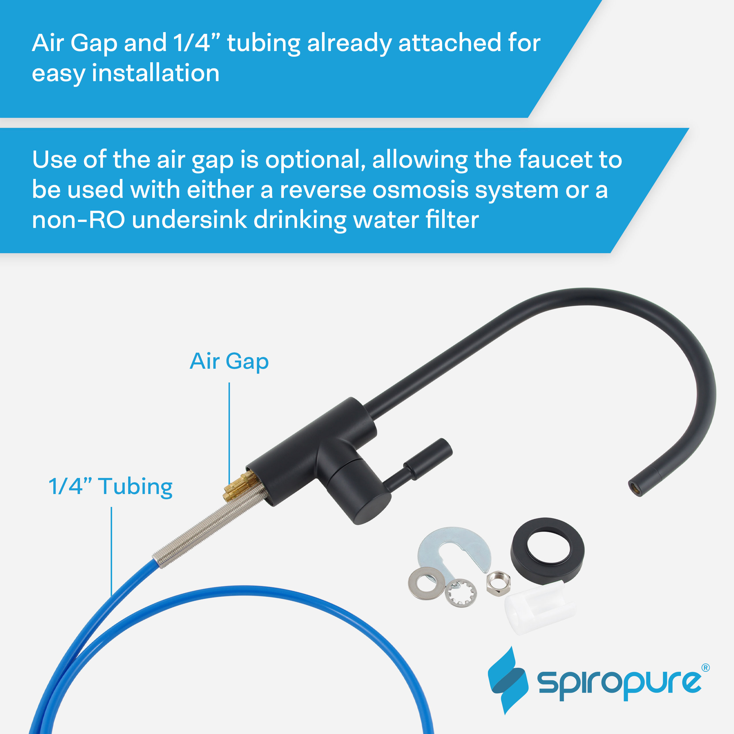 Matte Black Filtered Reverse Osmosis Faucet - Stainless Steel Purified Water Dispenser - View #9